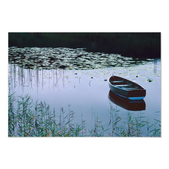 Rowboat on small lake surrounded by water photo print (Front)