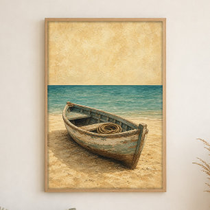 Rowboat on the Sand Watercolour Coastal Art Poster