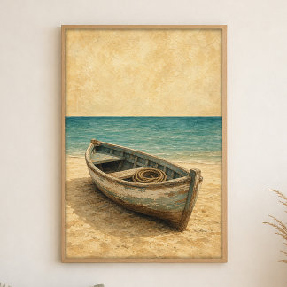 Rowboat on the Sand Watercolour Coastal Art Poster