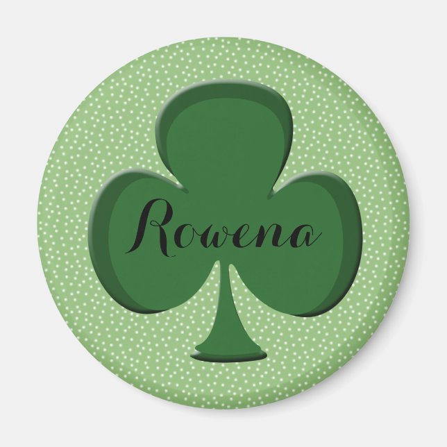 Rowena Irish Shamrock Round Name Magnet | Editable (Front)