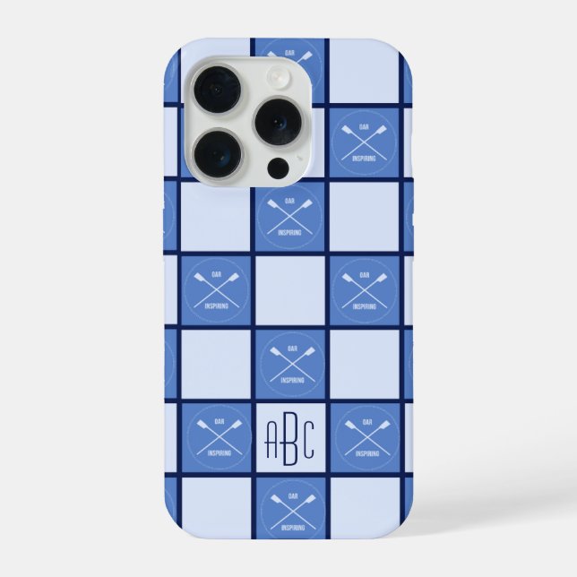 Rowers crossed oars initials blue iPhone case (Back)