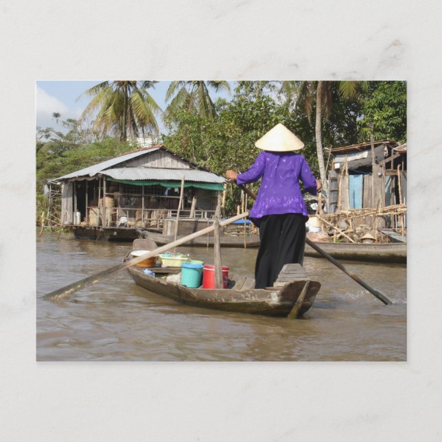 Rowing a boat in Mekong Delta, Vietnam Postcard (Front)
