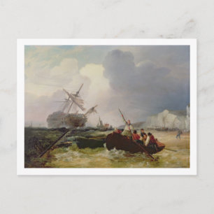 Rowing Boat Going to the Aid of a Man-o'-War in a Postcard