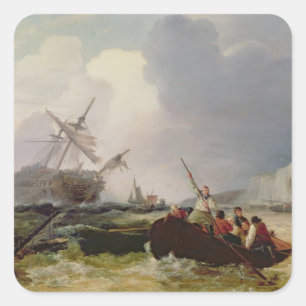 Rowing Boat Going to the Aid of a Man-o'-War in a Square Sticker