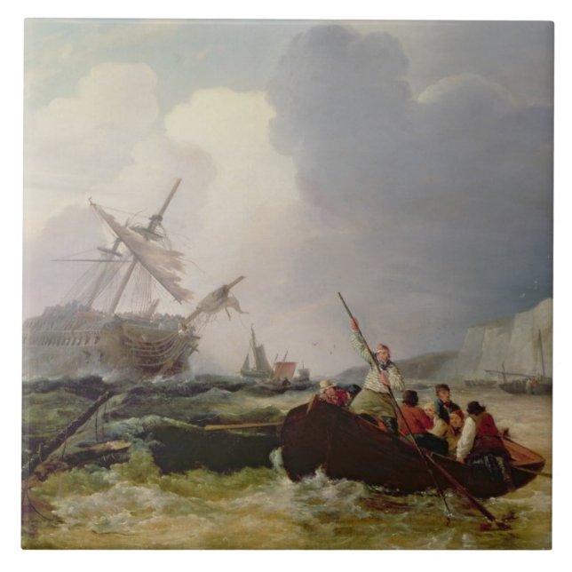 Rowing Boat Going to the Aid of a Man-o'-War in a Tile (Front)