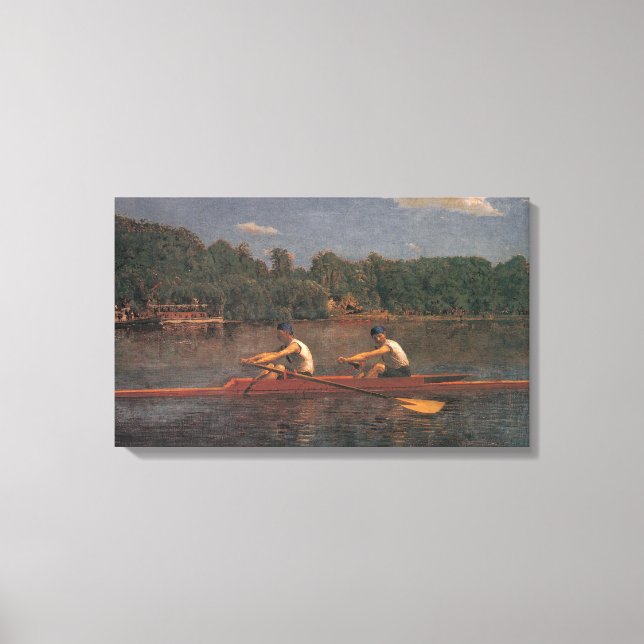 Rowing Boat Race on the River (by Thomas Eakins) Canvas Print (Front)