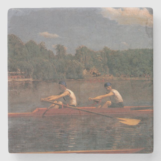Rowing Boat Race on the River Stone Coaster (Front)