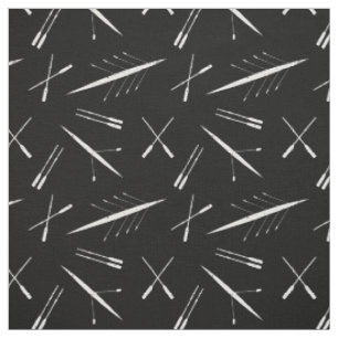 Rowing Boats and Oars Black and White Pattern Fabric