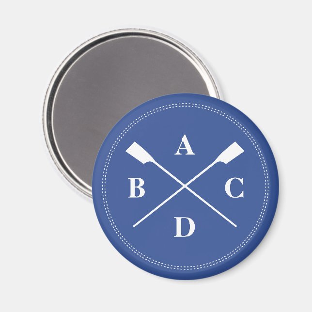 Rowing crossed oars monogram initials navy magnet (Front/Back)