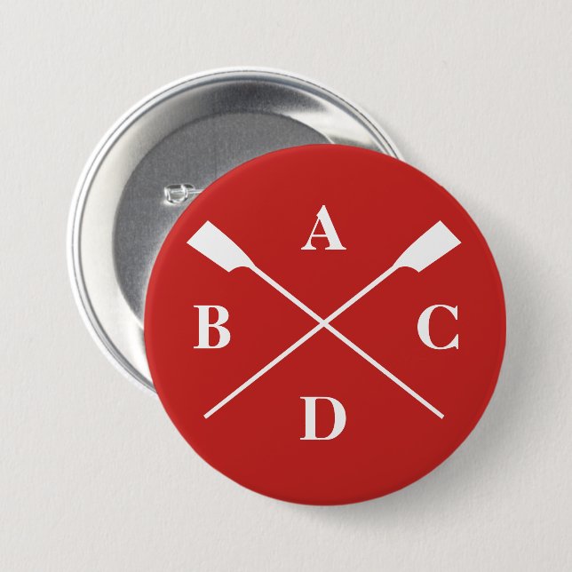 Rowing crossed oars monogram red 7.5 cm round badge (Front & Back)