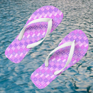 Rowing pink purple lettering pattern jandals