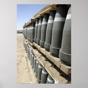 Rows of ammunition are stacked and prepped poster