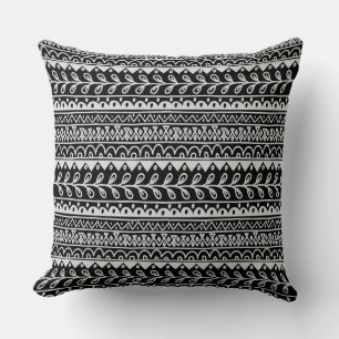 Rows of Black and White Doodle Patterns Cushion