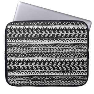 Rows of Black and White Doodle Patterns Laptop Sleeve