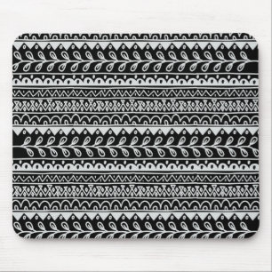 Rows of Black and White Doodle Patterns Mouse Pad