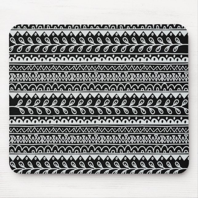 Rows of Black and White Doodle Patterns Mouse Pad (Front)