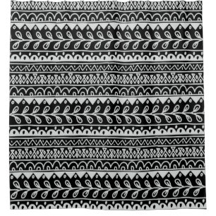 Rows of Black and White Doodle Patterns Shower Curtain
