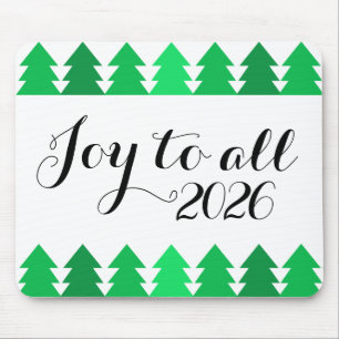Rows of Green Christmas Trees Joy New Year 2026 Mouse Pad