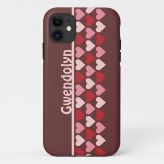 Rows of hearts pattern red pink personalised name Case-Mate iPhone case
