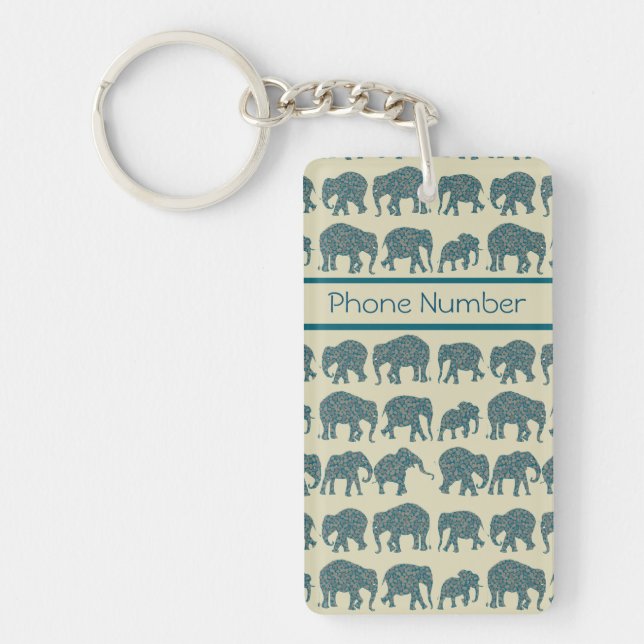 Rows of Paisley Elephants on Beige Acrylic Keychai Key Ring (Front)