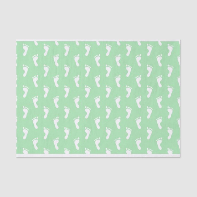 ROWS OF PASTEL GREEN BABY FEET TISSUE PAPER (Front)