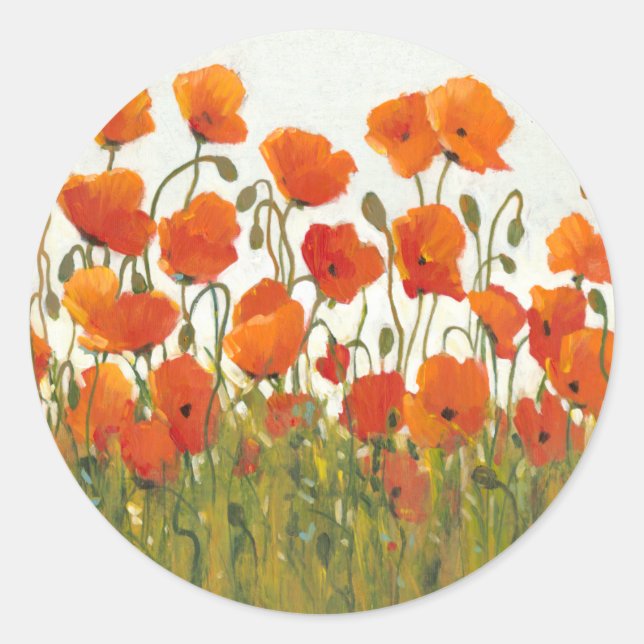 Rows of Poppies I Classic Round Sticker (Front)