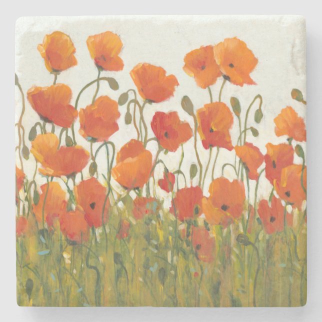 Rows of Poppies I Stone Coaster (Front)