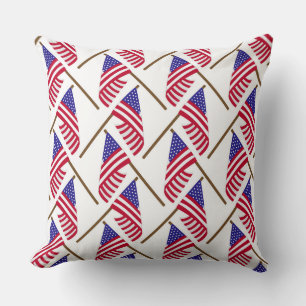ROWS OF RED WHITE BLUE AMERICAN FLAGS CUSHION