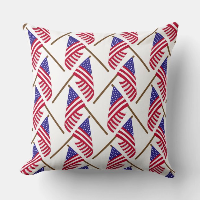ROWS OF RED WHITE BLUE AMERICAN FLAGS CUSHION (Front)