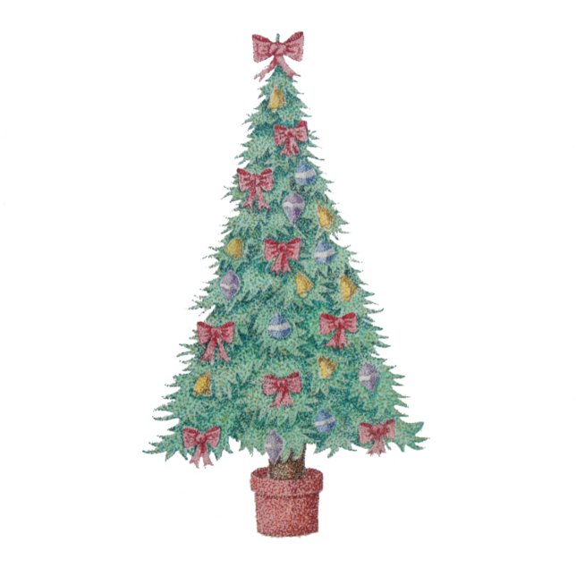 rows of small christmas trees with red bows bells tie (Creator Uploaded)