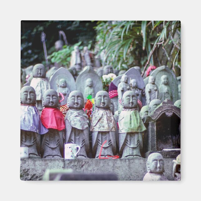 Rows of small Jizo monk statues with bibs - Japan Magnet (Front)