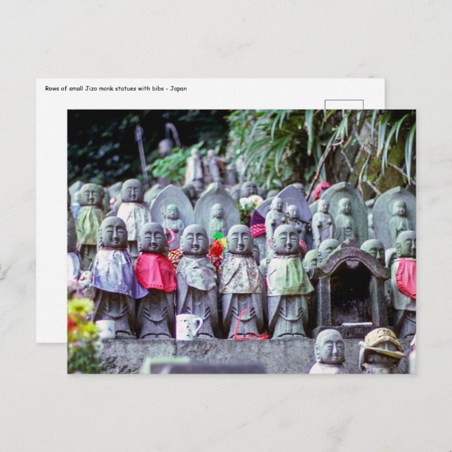 Rows of small Jizo monk statues with bibs - Japan Postcard (Front/Back)
