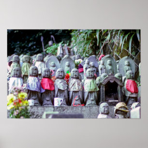 Rows of small Jizo monk statues with bibs - Japan Poster