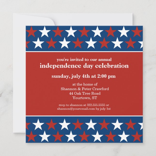 Rows of Stars Independence Day invitation (Front)