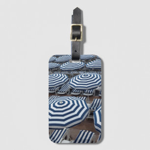 Rows Of Striped Beach Umbrellas With Sun Beds Luggage Tag