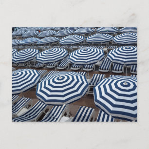 Rows Of Striped Beach Umbrellas With Sun Beds Postcard