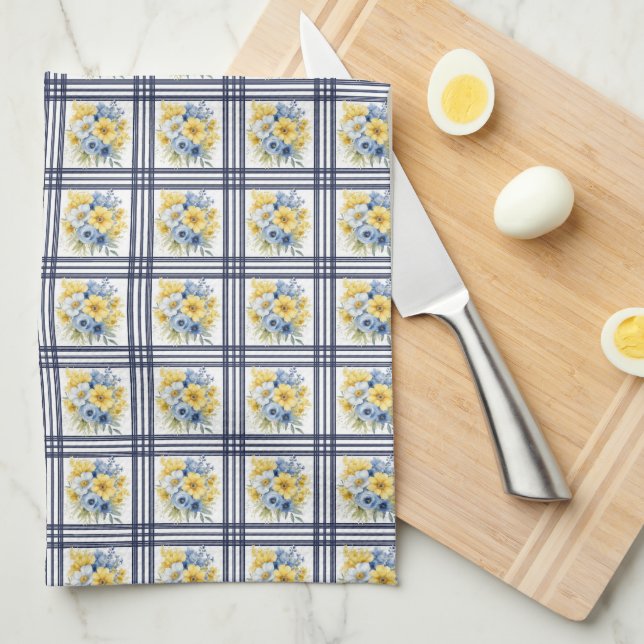 ROWS OF TINY BLUE YELLOW WHITE FLOWERS TEA TOWEL (Quarter Fold)