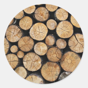 Rows of wood in stack classic round sticker