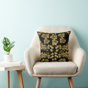 Royal Aesthetic Gold Flora Baroque on Black Cushion