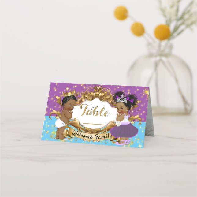 Royal African Gender Reveal Purple | Blue Elegant  Place Card (Front)