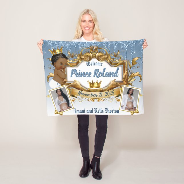 Royal African Prince Blue & Gold Elegant Photo Fleece Blanket (In Situ)