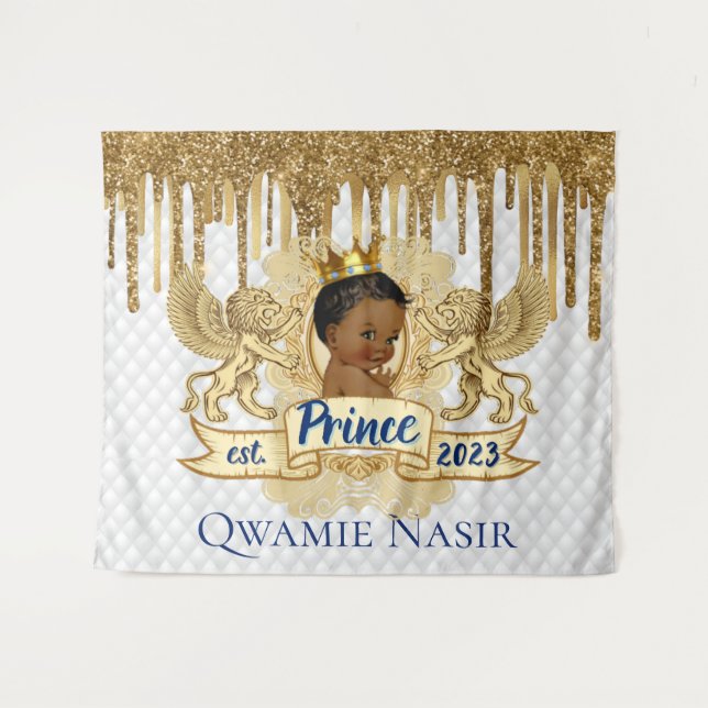Royal African Prince Gold Glitter Drip Backdrop Tapestry (Front (Horizontal))