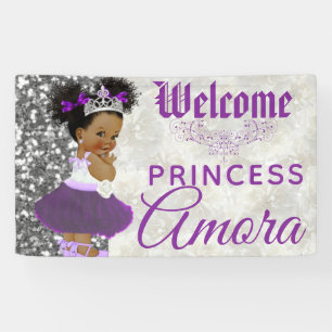 Royal African Princess Purple Silver Glitter Fancy Banner