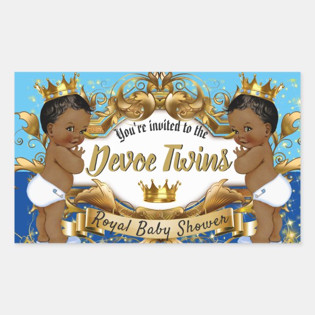 Royal African Twin BOYS| Blue & Gold Sparkles Rectangular Sticker (Front)