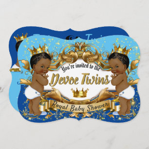 Royal African Twin {BOYS} Light Dark Blue and Gold Invitation