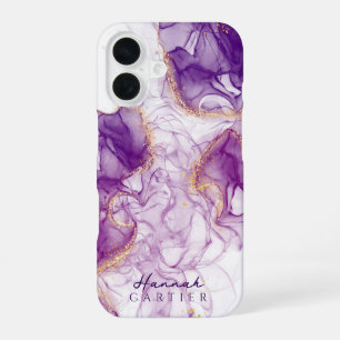 Royal Amethyst GoldGlitter Watercolor Customisable iPhone 16 Case