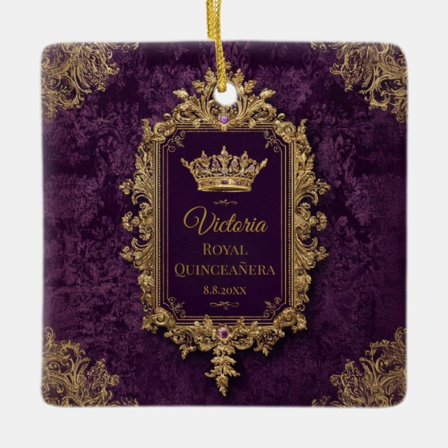 Royal Amethyst Quinceañera, custom Ceramic Ornament (Front)