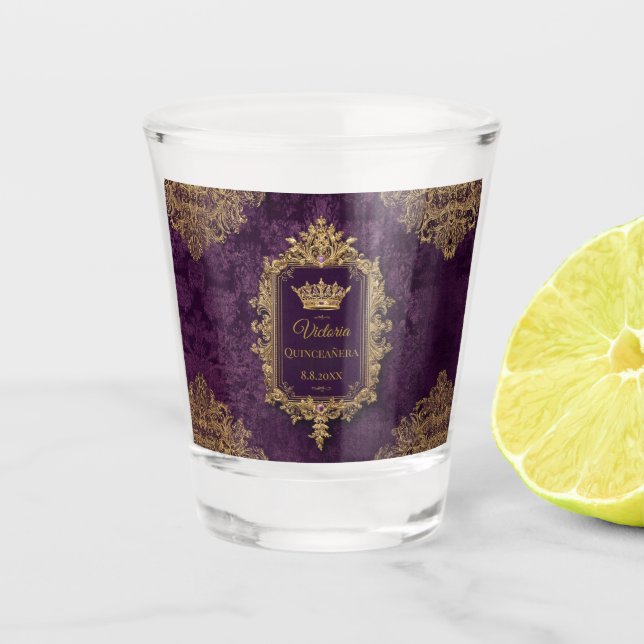 Royal Amethyst Quinceañera, custom Shot Glass (Front)