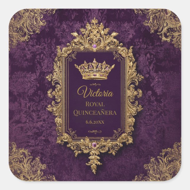 Royal Amethyst Quinceañera, custom Square Sticker (Front)