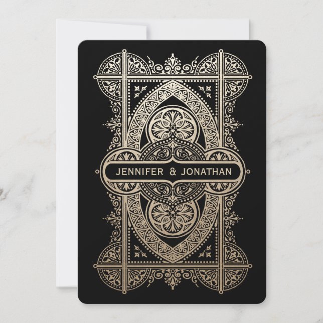 Royal Art Deco Wedding Invitations - Gold Foil (Front)